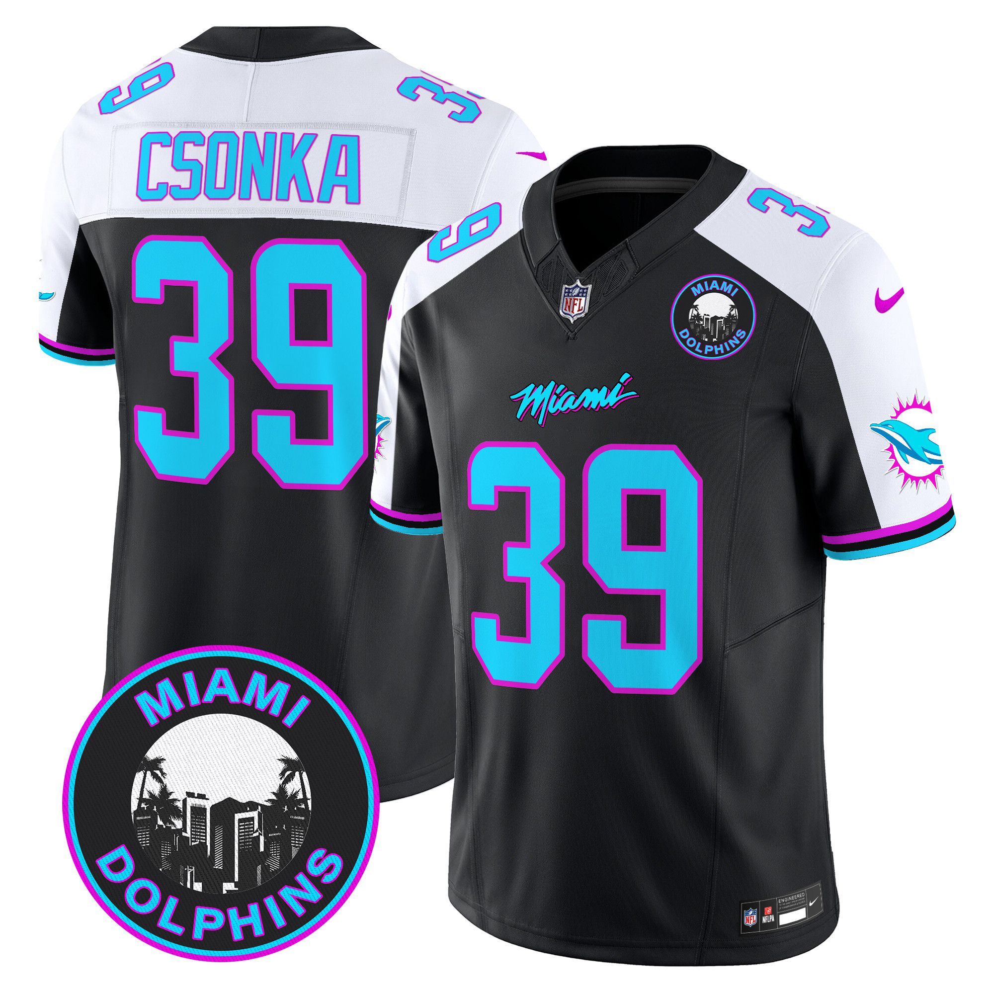 Men Miami Dolphins 39 Csonka Black 2024 Nike Vapor Limited NFL Jersey